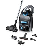 SIEMENS Staubsauger mit Beutel Q5.0 Extreme silencePower VSQ5X500, Bodenstaubsauger, ideal für Allergiker, Hygiene-Filter, Starke Saugleistung, XXL-Polsterdüse, langes Kabel, 650 W, schw