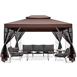 CAROMA Gartenpavillon Mit Moskitonetz Pavillon 3x4 Wasserdicht Stabil Winterfest Pavillon Metall Winterfest Sturmfest Garten Pavillon Wetterfest Gazebo Pavillon Metall Pavillon FüR Terrassen, G