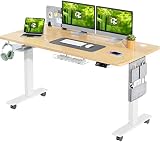 MAIDeSITe Höhenverstellbarer Schreibtisch (140 x 70 cm) Einfache Montage Schreibtisch Höhenverstellbar Elektrisch mit 4 Memory-Steuerung und Kabelmanagement und 360°Rollen Schreibtisch SN1 (Oak)