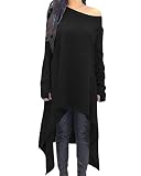 ZANZEA Damen Unregelmäßige Strick Oversize Langarm Pullikleid Longshirt Top Minikleid Schwarz S