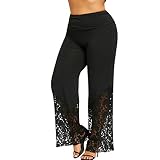 duxyoz Damen-Hose, Übergröße, Culottes, Palazzo-Hose, hohe Taille, locker, langer Spitzeneinsatz, gemütliche Hose, elegant, lässig, Sommer, Arbeitshose, Baggy, Loungehose, Leggings, Büro-Leggings,