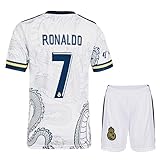 KISRAS R. Madrid #7 Weiß Dragon Heim Retro Limitierte Sonderedition Seltenes Fußball Kinder Trikot Shorts Set Jugendgrößen (Weiß,152)
