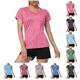 Prime-Deals-Days-2025 Sportshirt Damen Kurzarm Sport Top Leichtes Atmungsaktiv Funktionsshirt Sport Tshirt Damen Fitness Rundhals Lang Laufshirt Yoga Top Wandershirt Sporttop Gym S