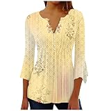 Blusenshirt Damen 3/4 Arm V-Ausschnitt Plissee Dreiviertelarm Shirt Blumen Bedruckt Trompetenärmel Ausgefallene Bluse a Linien Trachtenbluse Longshirt Elegante Oberteile Tunika Bluse B