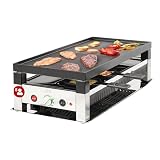 Solis Raclette Tischgrill 5-in-1 mit Grillplatte & Crêpe-Funktion – 1200W Ober- & Unterhitze, Antihaft, 8 Pfännchen, Mini-Pizza & Raclette Genuss für Familie & F