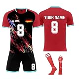 Benutzerdefiniert Fussball Trikot Kinder Set Personalisiert Trikot mit Namen Nummer Team und Logo Sporttraining T-Shirts und Shorts für Erwachsene/Kinder, Fußballtrikot S