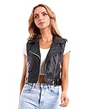 DIASHINY Kurze Kunstlederweste für Damen Slim Revers Ärmellos Biker Slim Fit PU Ärmellose Lederjacke Motorradweste 046 XL
