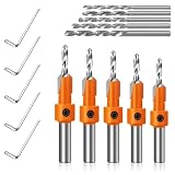 Senkbohrer-Set, Senkbohrer 5 Stück, Senker Bohrer Set für Holzbearbeitung, Holzlochbohrer, Kegelsenker-Bohrer-Set, Senkbohrung, für Holz, Aluminiumlegierung Senken, Öffnung