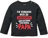 MoonWorks® Baby Langarm-Shirt Bedruckt mit lustigem Papa -Spuch Ich versuche Mich zu benehmen Babyshirt Jungen Mädchen schwarz 92/98 (16-24-Monate)