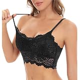 BH Damen Ohne Bügel Push up Nahtloser BH Sexy Bustier Blumen Spitze Damen-BHS Ultrakomfortable Tshirt BH Baumwolle Crop Top Sport BH für Alltag Yoga Fitness Sale Angebote Schwarz M-L