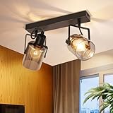 CBJKTX Deckenstrahler Schwarz Deckenlampe Vintage - 2 Flammig Deckenleuchte 350° Schwenkbar Küchelampe Rauchgrau Glas Deckenspots E14 Flurlampe für Schlafzimmer Flur Küche Wohnzimmer（Ohne Lichtquelle）