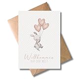 WBdesignz Glückwunschkarte Geburt Willkommen Auf Der Welt mit Umschlag - Geburt Karte Hase Geburtskarte - Neugeborenes Baby Junge Mädchen (DIN A6)