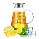Oungy Wasserkaraffe 2 Liter Glaskaraffe mit Deckel Wasserkrug Glas mit Deckel Karaffe Glas für Kalte/Heiße Getränke, Eistee, Saft, Milch,