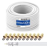 deleyCON HQ 20m SAT Koaxial Kabel 130dB - 4-fach geschirmt für DVB-S - S2 DVB-T und DVB-C - Stahl/Kupfer Innenleiter - 4K 1080p FULL HD HDTV - inkl. 10x vergoldete F-Steck