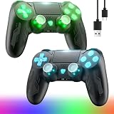 2 Stück Kabelloser Controller für P4, Wireless Kabellose Gamepad mit Turbo/Dual Vibration/Touch Pad/3.5mm Audio Jack für P-4/Pro/SlimPC/IOS/