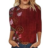 HOOUDO Tagesangebote Heute Sale Lässiges, bedrucktes, lockeres T-Shirt-Oberteil für Damen mit Rundhalsausschnitt und 3/4-Ärmeln T Shirt Extra Herren Damen Oberteil Schic Meine Bestellungen Anzeig