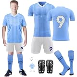 Fußballtrikot Kinder 2023/2024 Jungen Football Trikot Set, Schweißabsorbierenden Fußball Trikot Trainingsanzug Shirts Shorts und Socks, Nr.9 Jersey Fußballtrikot für Jungen M