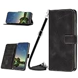 Handykette Handytasche Kompatible für Samsung Galaxy J5 2015 PU Leder Hülle Tasche Handyhülle Flip Case Cover Schutzhülle Ständer Klapphülle Necklace Magnet Bumper für Samsung Galaxy J5 2015, schw