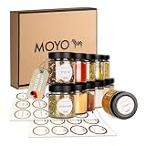 MOYO Gewürzgläser mit Etiketten I 12er Set I hochwertige Gewürze Aufbewahrung 154ml I luftdichtes Gewürzdosen Set I Gewürzaufbewahrung mit Deckel in schwarz I Gewürz Set zur Küchenorg