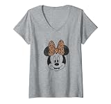 Disney Minnie Mouse Vintage Leopard Print Bow Portrait T-Shirt mit V