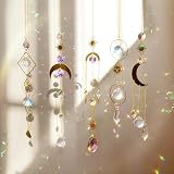 nuyikaso 5 Stück Sonnenfänger Kristall Hanging Windspiel Regenbogen Sonnen Mond Anhänger Kristalle Ornament Kristallkugeln für Fenster Haus Garten Weihnachten Tag Party Hochzeit Dek