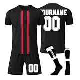 LILIHOT Personalisiert Fußballtrikot Kinder Jugend Erwachsene T-Shirt Shorts&Socks 3 Teiliges Set,mit Team Name & Number Logo Atmungsaktiv Sport Tshirt Trainingshose Fantrikot(#A Black)