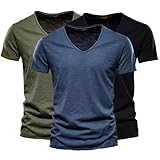 Herren V Neck T Shirts 3er Pack Baumwolle Basic Kurzarmshirts Atmungsaktiv Bequem Reine Farbe Freizeit Oberteile Casual Sommer Alltag Trendig Leicht,T Shirt Lang,Herren Shirt Set,E,5XL