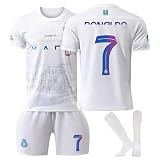 Fußball Trikot Fußballtrikots Nr.7 T-Shirts für Kinder, Fussball Trikot Kinder Set, Football Fußballtrikot Set und Sockefür für Junge und Mädchen,Größe 26 (Weiß,Höhe:140-150 cm)