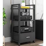 Audio Rack Hifi Regal 1 M Hohes Mobiles Audio-Rack-Regal, Verstärker-Halterungsschrank Für Aufnahmeraum/Heimkino-Mediengeräte-Aufbewahrung, Unterhaltungsständer Mit Mehreren Regalen – Schwarz Weiß(B,3