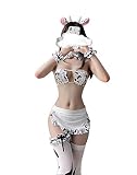 SINROYEE Cosplay-Kostüm, Anime, sexy Mini-Kuh-Bikini, Dessous-Set, Dienstmädchen-Outfit, Dalmatiner, Milch-Leoparden-Badeanzug (Kuh-Dienstmädchen-Outfit)