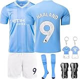 MEIDENG Nr. 9 Kinder Fußball Trikots, Erwachsene und Trikot Kinder, Fussball T-Shirt Shorts Socken, Schlüsselanhänger und Schienbeinschoner Set für Junge Herren Anzug (Größe 26, B