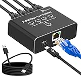 Reagle RJ45 Ethernet Splitter 4-Port, 1000 Mbps LAN Adapter, USB-C Stromversorgung, Plug & Play für Router, Computer, TV, Konsolen, Kompatibel mit Cat8/7/6/5 Netzwerkkab