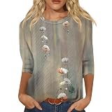 Sprüche T-Shirts Damen T Shirt Damen 3/4 Arm Sommer Tshirt Damen Große Größen T-Shirts für Teenager Mädchen Shirt Damen Sommer Locker Damenblusen Damen-Shirt mit Strass-Applikation Grau 2XL