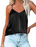 Ekouaer Damen Seide Satin Cami Top Spaghettiträger Tank Tops Basic Camisole Top Schwarz S