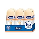 Sanex Dermo Sensitive Deo Roll-On 6 Stück x 50 ml, Anti-Transpirant bis zu 48H Schutz vor Schweiß und Geruch, sanft zu empfindlicher Haut, stellt den natürlichen pH-Wert der Haut w