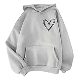 Hoodie Frauen Sweatshirt - Pullover Hooded Oberteile Langarmshirt Herz Druck Kapuzenpullover Mode Hoodies Bequem Casual Pulli Harajuku Sweatjacke Teenager Mädchen Kapuzenpulli Mit T