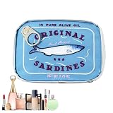 AALLYN Reisekosmetiktasche,Kosmetiktasche - Sardinen-Make-up-Organizer, Kosmetik-Kulturbeutel in Dosen | Lustiges Sardinen-Design in Dosen, ästhetische Aufbewahrungstasche für Hautpflege, Lidschatten,