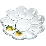 KADAX Eierteller aus Glas, ⌀ 21,5 cm, praktischer Teller für Eier, Eierhalter, robuste Eierablage, Eierplatte, Eierbehälter, Eiertablett, Eierspender (Blumenforme, transparent, 9 Eier)