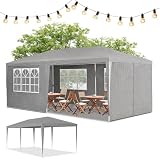 Juskys Pavillon 3x6 m mit 6 abnehmbaren Seitenwänden & Dach - 18 m² - 12 Erdhaken & 6 Seile - Festzelt für Garten Party Hochzeit Gartenpavillon Gartenzelt Partyzelt - G