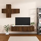 IKAYAA Wohnwand Set Wohnzimmer Hängend Wohnwand Modern Wohnzimmer Schrankwand Wohnzimmer Möbel TV Board Hängend TV Lowboard Hängend Braune Eiche 7-tlg-Type-14