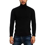 Toocool Rollkragenpullover Herren Baumwolle für den Winter, Hochgeschlossen, Schmal Geschnitten, Mit Plüsch Gefüttert, Turtleneck Pullover LO-A6957 [XL, Schwarz]