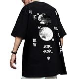 XYXIONGMAO Lässiges Sport Kurzarm T-Shirt Lose Baumwolle Japanische Streetwear Hip Hop Unisex Grafik Tees Shirts für Herren, Schwarz, XX-Larg