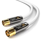 deleyCON 5m TV Antennenkabel Koaxialkabel TV Kabel HDTV FULL HD - TV-Stecker zu TV-Buchse - Metallstecker - Analog Digital - Weiß
