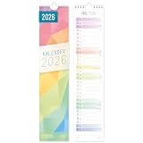 Häfft® Streifenkalender 2026 lang & schmal (9 x 42 cm) Monats-Wandkalender für Küche, Flur & Co - übersichtliche Termine & Geburtstage 'Rainbow'- nachhaltig & k
