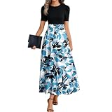 Meine Bestellungen Anzeigen Boho Kleid Damen Maxikleider Sommer Outfits Strand Bridesmaid Dress Tunika Kleider Große Größen Festlich Kleid Sommer Lang Enge Linen Dress Tshirt (Blau,XXL)