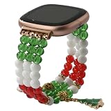 Wongeto Kompatibel mit Fitbit Versa 3/Versa 4 Bändern/Fitbit Sense/Sense 2 Bändern für Damen, handgefertigtes, elastisches Perlenarmband für Fitbit Versa 4/Versa 3/Sense 2/Sense (Weihnachtsfarbe)