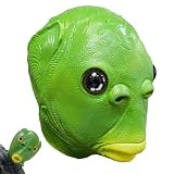 HAUZMLL Fisch Maske,Realistische Tierlatexmaske,Grüner Fischmaske Kopfschmuck für Halloween Karneval Kostüm Party Parade und Cosplay