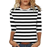 Meine Bestellungen HUIFUAO Damen-T-Shirts für Damen, lockere Passform, einfarbig, elegant, 3/4-Ärmel, Rundhalsausschnitt, weißes T-Shirt für Damen, Sommer-Basic-Top, Z08 Black, Larg