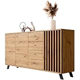 Newroom Sideboard Wildeiche Anthrazit Sideboard Modern Vintage - 160x85x40 cm (BxHxT) - Highboard Anrichte - [Barea.Three] Wohnzimmer Schlafzimmer Flur E
