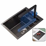 CuNtoHHH Verstecktes Spülbecken mit Einzelbecken und anhebbarem Wasserhahn, Mini-Spüle im Apartment-Studio, eingebettetes Spülbecken aus Edelstahl, unsichtbares Spülbecken für die Küche (Farbe: Schw